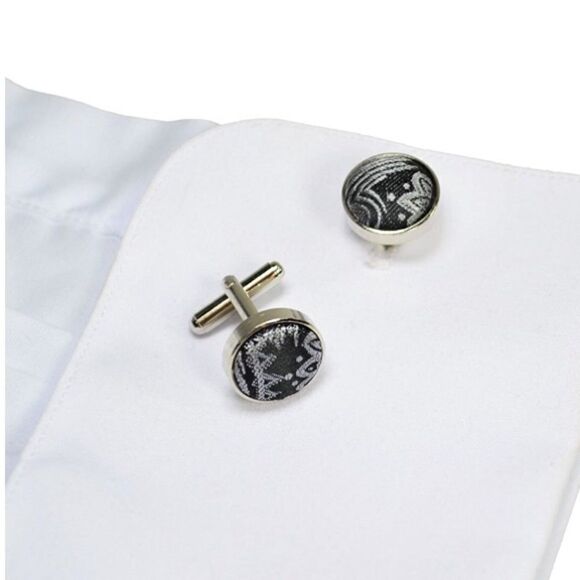 Mens Paisley Silver Cuff Links - Picture 1 of 3
